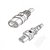 欧州 2 ピン IEC 320 Sheet C プラグ・ IEC 320 C7コネクタ付き電源コード 超音波組み立て・(HF) ハロゲンフリー・ 長さ1.8M・ 黒 (H05Z1Z1H2-F 2X 0.75mm² )