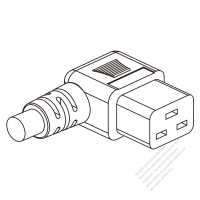 北米 AC電源 3-ピンコネクタ・IEC 320 C19 ・右 L形・20A 250V