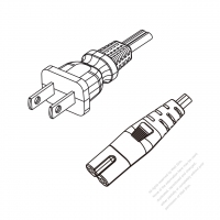 北米2 ピンプラグ・IEC 320 C7 コネクタ付き電源コードセット・超音波組み立て- PVC ワイヤー ・ 長さ 1 M・ 黒 (NISPT-2 18/2C/60C )