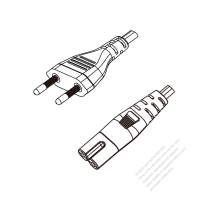 ブラジル 2 ピンプラグ・IEC 320 C7 コネクタ付き電源コードセット・超音波組み立て- PVC ワイヤー ・ 長さ1.8M・ 黒 (H03VVH2-F 2X 0.75mm² )