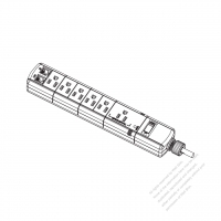 北米 電源タップ NEMA 5-15R ・ 3 P・ 6個口・(15A)・ワンイン/ワンアウト電話ジャック・