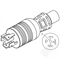 北米 NEMA 引掛形(ロック式) L21-20P 工業用4 P + 接地 AC プラグ・20A・ 3ØY 208/250V