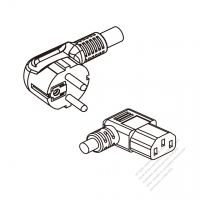 イタリア 3 ピン・  アングル型プラグ・IEC 320 C13 コネクタ付き電源コードセット (右 L 型) ・ 一体成形 タイプ・ PVC ワイヤー ・ 長さ1.8M・ 黒 ( H05VV-F 3G 0.75mm² )