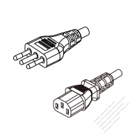 イタリア 3 ピン プラグ・IEC 320 C13 コネクタ付き電源コードセット ・ 一体成形 タイプ・ PVC ワイヤー ・ 長さ 0.5M・ 黒 ( H05VV-F 3G 0.75mm² )