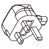ACアダプタシェーバー用・英国 L 形プラグ変換 IEC 320 C1コネクタ・3 P->2 P・0.2A 250V