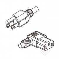 北米3 ピン・  NEMA 5-15P プラグ・IEC 320 C13 コネクタ付き電源コードセット (右 L 型) ・ 一体成形 タイプ・ PVC ワイヤー ・ 長さ1.8M・ 黒 (SVT 18/3C/60C )