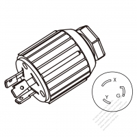 北米・工業用引掛形(ロック式)プラグ	(NEMA L6-20P) ・ストレート形・2 P + 接地・ 20A 250V