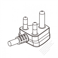 南アフリカ 3 ピン・  アングル型 プラグ付き電源コード・ 一体成形 PVC ワイヤー ・ 長さ1.8M・ 黒片端切断 (H03VV-F 3G 0.75mm² )