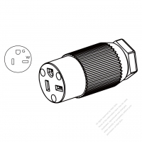 北米・工業用 AC電源 コネクタ・(	NEMA 5-20R) ・ストレート形・グラブ ブレード線形・2 P + 接地・ 20A 125V