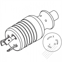 北米 NEMA 引掛形(ロック式) L6-20P 工業用 2 P + 接地 AC プラグ・20A 250V