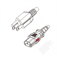 北米3 ピン・  NEMA 5-15Pプラグ・IEC 320 C13 コネクタ付き電源コードセット (抜け防止ロック タイプ)・ 超音波組み立て- PVC ワイヤー ・ 長さ1.8M・ 黒 (SJT 18/3C/105C )