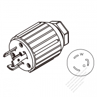 北米・工業用引掛形(ロック式)プラグ	(NEMA L5-20P) ・ストレート形・2 P + 接地・ 20A 125V