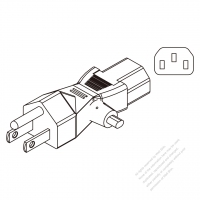 AC電源 3-ピン・T 形 コネクタ(片側C13 ソケット ・片側NEMA 5-15P プラグ )・10A・13A 125/250V