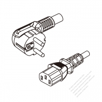 イタリア 3 ピン・  アングル型プラグ・IEC 320 C13 コネクタ付き電源コードセット ・ 一体成形 タイプ・ PVC ワイヤー ・ 長さ1.8M・ 黒 ( H05VV-F 3G 0.75mm² )