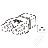 IEC 320アダプタ・ Sheet I サーバ用プラグ変換 C13 パソコン用 ・3 P 2個口・3 P->3 P