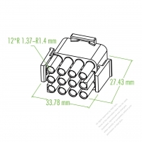 プラスチックコネクタ 27.43mm X 33.78mm X 12 X R1.37-R1.4mm 12 -ピン