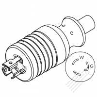 北米 NEMA 引掛形(ロック式) L5-15P 工業用 2 P + 接地 AC プラグ・15A 125V