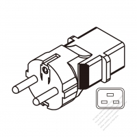 ACアダプタ・欧州プラグ変換 IEC 320 C19水平3本UPS コネクタ・3 P->3 P・16A 250V