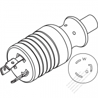 北米 NEMA 引掛形(ロック式) L5-20P 工業用 2 P + 接地 AC プラグ・20A 125V/250V