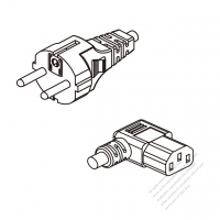 イタリア 3 ピン プラグ・IEC 320 C13 コネクタ付き電源コードセット (右 L 型) ・ 一体成形 タイプ・ PVC ワイヤー ・ 長さ1.8M・ 黒 ( H05VV-F 3G 0.75mm² )