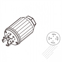 北米・工業用引掛形(ロック式)プラグ	(NEMA L14-30P) ・ストレート形 ・ 3 P + 接地・ 30A 125V/250V