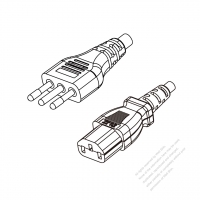 イタリア 3 ピン プラグ・IEC 320 C13 コネクタ付き電源コードセット・ 超音波組み立て・(HF) ハロゲンフリー・ 長さ1.8M・ 黒 (H05Z1Z1-F 3X 0.75mm² )