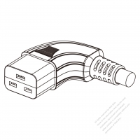 AC電源 3-ピンコネクタ・IEC 320 C19 ・右 L形・16A 250V