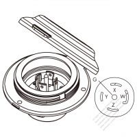 北米引掛形(ロック式)フランジソケット NEMA L21-30P・4 P + 接地・30A 3ØY 120V/208 V