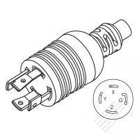 北米 NEMA 引掛形(ロック式) L15-30P 工業用3 P + 接地AC プラグ・30A・ 3Ø 250V