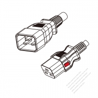 北米2 極アース付き IEC 320 Sheet I プラグ・C19 (抜け防止ロック タイプ)コネクタ付き電源コード超音波組み立て- PVC ワイヤー ・ 長さ1.8M・ 黒 (SJT 16/3C/105C )