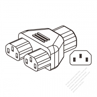 IEC 320アダプタ・ パソコン用Sheet Eプラグ 変換C13・3 P 2個口・3 P->3 P