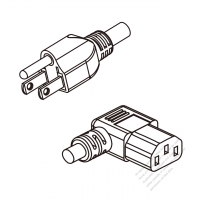 北米3 ピン・  NEMA 5-15P プラグ・IEC 320 C13 コネクタ付き電源コードセット (右 L 型) ・ 一体成形 タイプ・ PVC ワイヤー ・ 長さ 1 M・ 黒 (SVT 18/3C/60C )