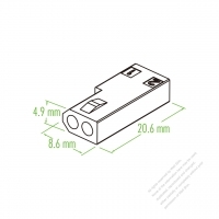 プラスチックコネクタ 20.6mm X 8.6mm X 4.9mm 2 -ピン