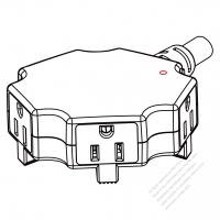 北米タコの形 3-ピン・電源タップ・コンセント口数：4 個・(NEMA 5-15R)・15A 125V