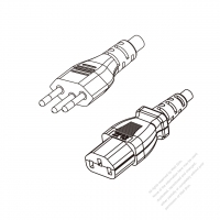 ブラジル 3 ピン プラグ・IEC 320 C13 コネクタ付き電源コードセット・ 超音波組み立て・(HF) ハロゲンフリー・ 長さ1.8M・ 黒 (H05Z1Z1-F 3X 0.75mm² )