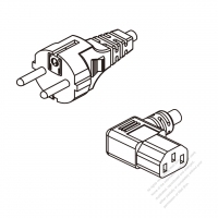 イタリア 3 ピン プラグ・IEC 320 C13 コネクタ付き電源コードセット (左 L 型) ・ 一体成形 タイプ・ PVC ワイヤー ・ 長さ1.8M・ 黒 ( H05VV-F 3G 0.75mm² )