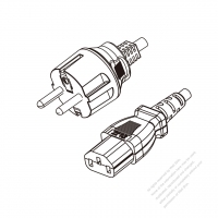 韓国3 ピン プラグ・IEC 320 C13 コネクタ付き電源コードセット・ 超音波組み立て・(HF) ハロゲンフリー・ 長さ1.8M・ 黒 (H05Z1Z1-F 3X 0.75mm² )