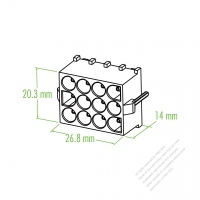 プラスチックコネクタ 14mm X 26.8mm X 20.3mm 12 -ピン