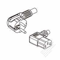 イタリア 3 ピン・  アングル型プラグ・IEC 320 C13 コネクタ付き電源コードセット (左 L 型) ・ 一体成形 タイプ・ PVC ワイヤー ・ 長さ1.8M・ 黒 ( H05VV-F 3G 0.75mm² )