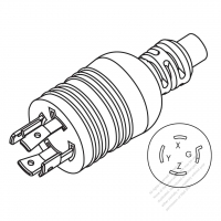 北米 NEMA 引掛形(ロック式) L15-20P 工業用3 P + 接地AC プラグ・20A・ 3Ø 250V