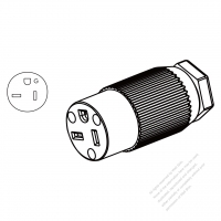 北米・工業用 AC電源 コネクタ・(	NEMA 6-20R) ・ストレート形・グラブ ブレード線形・2 P + 接地・ 20A 250V