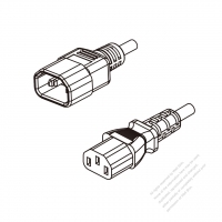 ブラジル 3 ピン・  IEC 320 Sheet E プラグ・ IEC 320 C13 コネクタ 付き電源コードセット ・ 一体成形 タイプ・ PVC ワイヤー ・ 長さ1.8M・ 黒 ( H05VV-F 3G 0.75mm² )