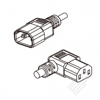 北米3 ピン・  IEC320 Sheet E プラグ・IEC 320 C13 (右 L 型) コネクタ付き電源コード・ 一体成形 タイプ・ PVC ワイヤー ・ 長さ1.8M・ 黒 (SVT 18/3C/60C )