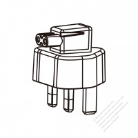 ACアダプタ・英国(小L 型) プラグ変換 IEC 320 C7 メガネ型コネクタ・3 P->2 P・2.5A 250V