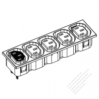 IEC 320 Sheet F 家電製品用ACアウトレット ・ 5個口・ 10A/15A