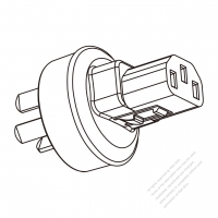 ACアダプタ・豪州プラグ変換 IEC 320 C13 パソコン用 コネクタ・3 P->3 P・10A 250V