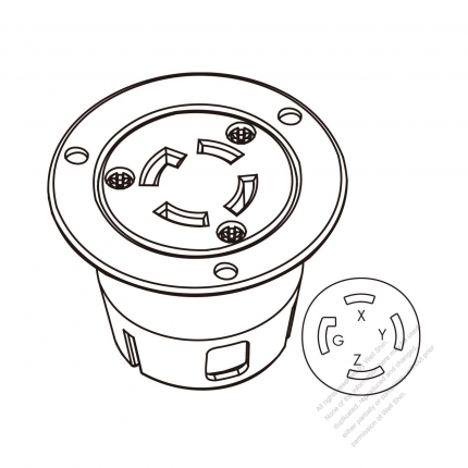 美國/加拿大防鬆脫 Flanged插座 NEMA L15-30R, 3 P 4芯接地 30A 3Ø 250V