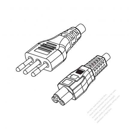 義大利3-Pin插頭to IEC 320 C5 AC電源線組-PVC線材 (Cord Set) 1.8M (1800mm)黑色 (H03VV-F 3G 0.75MM2 ) (# X150633-180)