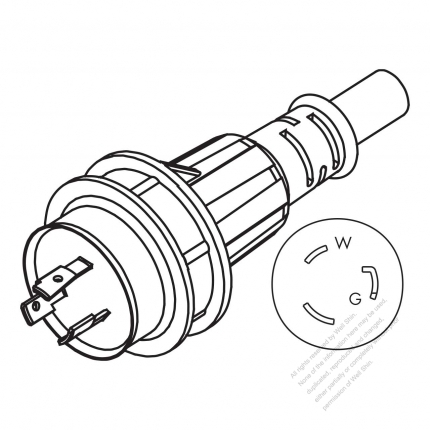 美國/加拿大船舶用 AC插頭, NEMA L5-20P, 2 P/3 芯接地 20A 125V/250V