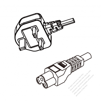 英國3-Pin 插頭 to IEC 320 C5 AC電源線組- 成型PVC線材(Cord Set) 1.8M (1800mm)黑色 ( H05VV-F 3G 0.75mm² )( #U88A734-180)